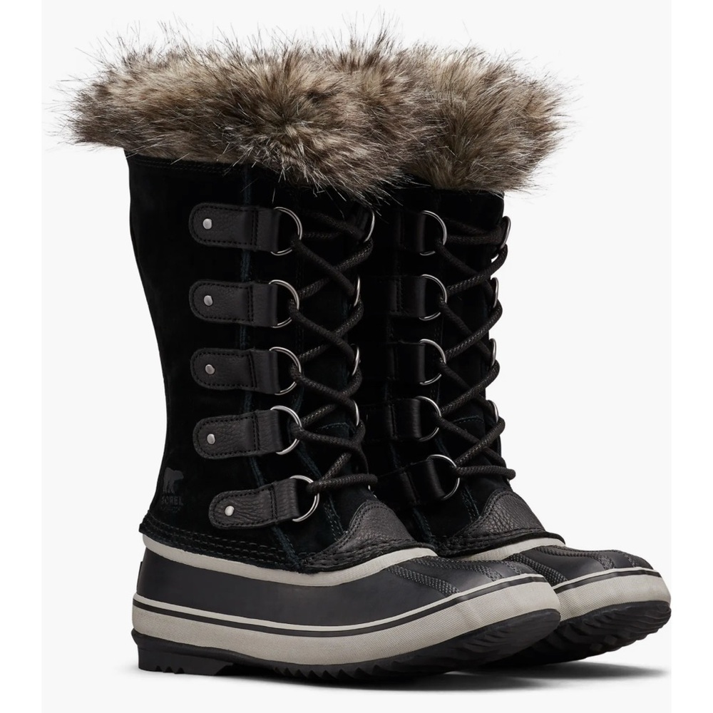 Sorel Black Joan of Arc Winter Boots with Faux Fur Trim